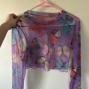 Purple Butterfly Mesh Long Sleeve